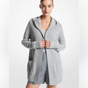 Repeat Easy Knit Open Cardigan sweater with hood light grey size 42/L long